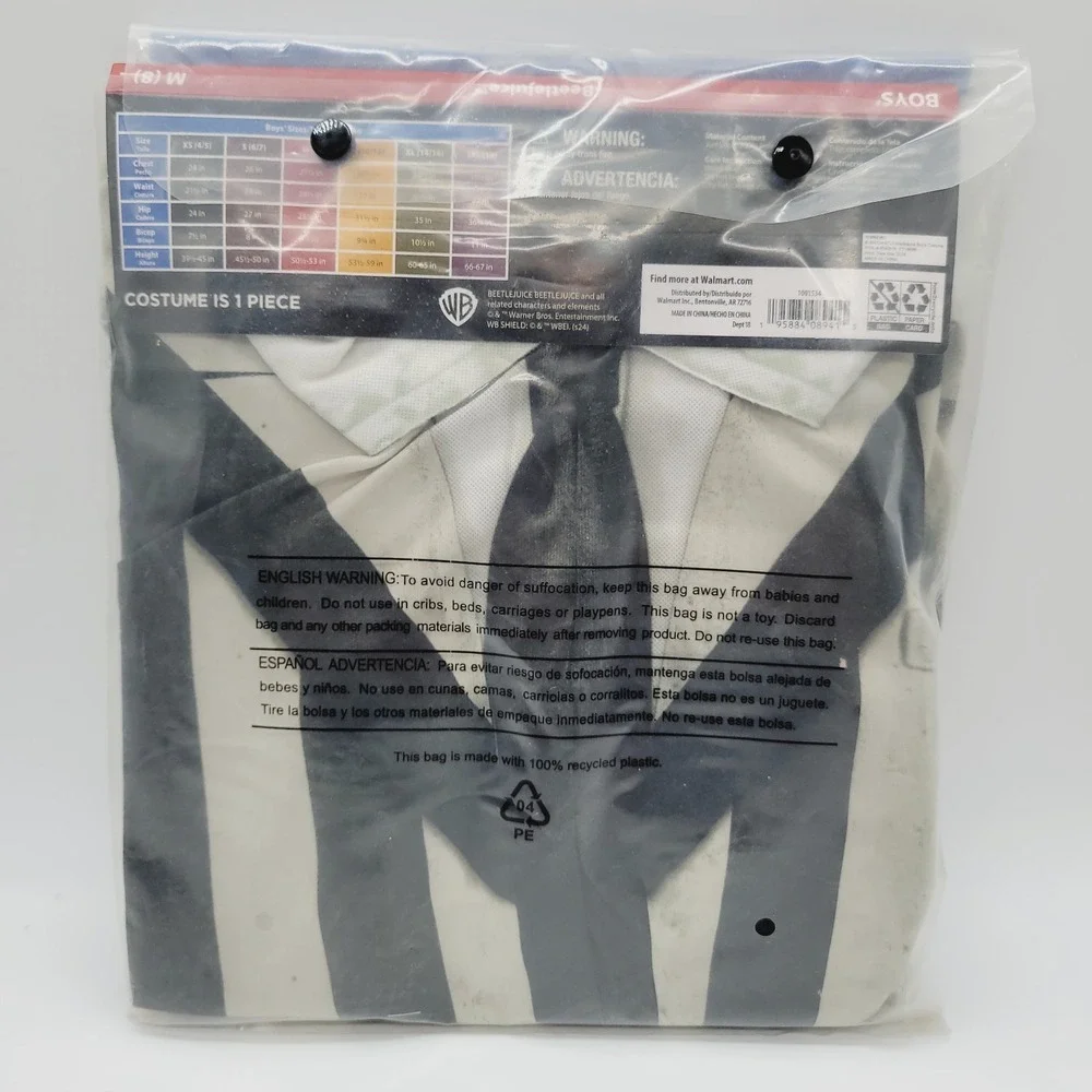 NEW Beetlejuice 2 Halloween Costume Striped Jumpsuit Boys Size Medium (8) Rubies - Picture 8 of 13